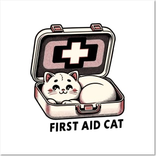 First Aid Cat Pun Nurse Doctor Healthcare Novelty Funny Cat Posters and Art